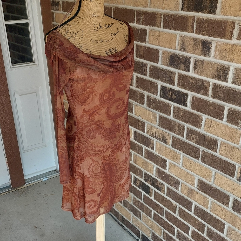 NWT Urban Outfitters Paisley Mesh Off Shoulder Dress - Picture 8 of 15